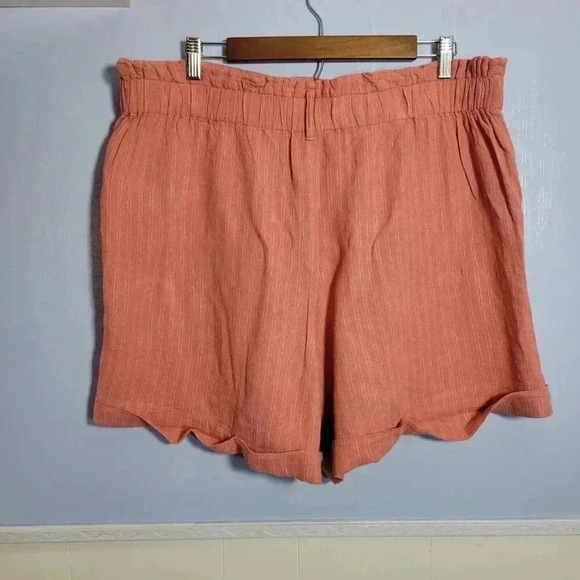 Now Gen x Sonoma Extra Large Salmon White Pinstripe Belted Linen Blend Shorts - Picture 5 of 9